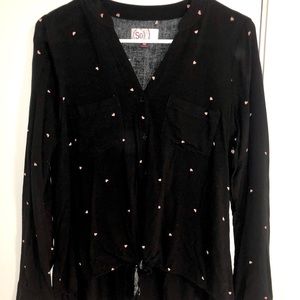 Heart Print Black Long Sleeve Blouse